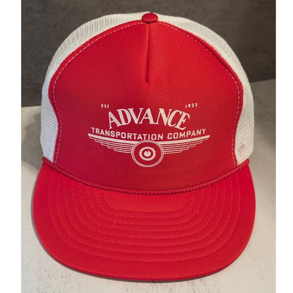 Vintage Advance Transportation Company Red White Trucker Hat Snapback Mesh Cap
